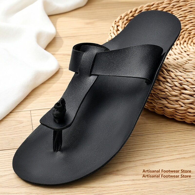 Men Retro Leather Flip Flops S - Flip Flop Leather Men 评论和价格
